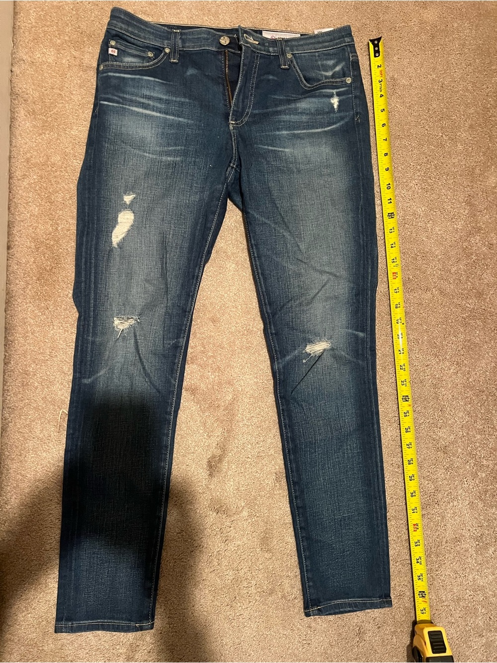 AG Adriano Goldschmied Dark Blue Distressed Skinny Jeans